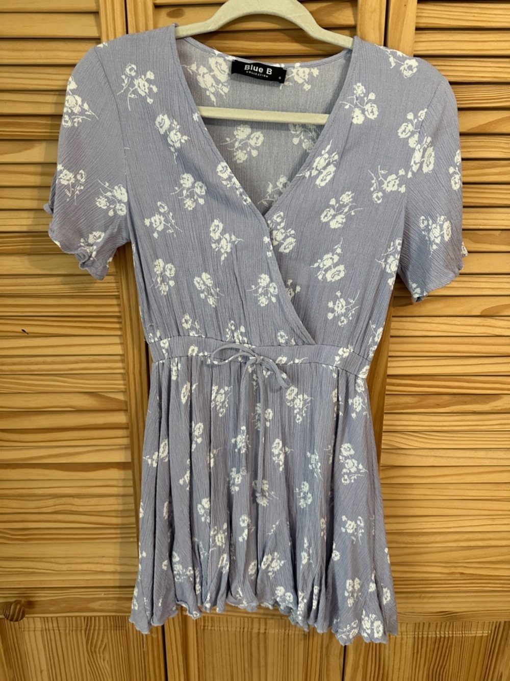 Blue B Lavender-Gray Floral Tie-Waist Mini Dress